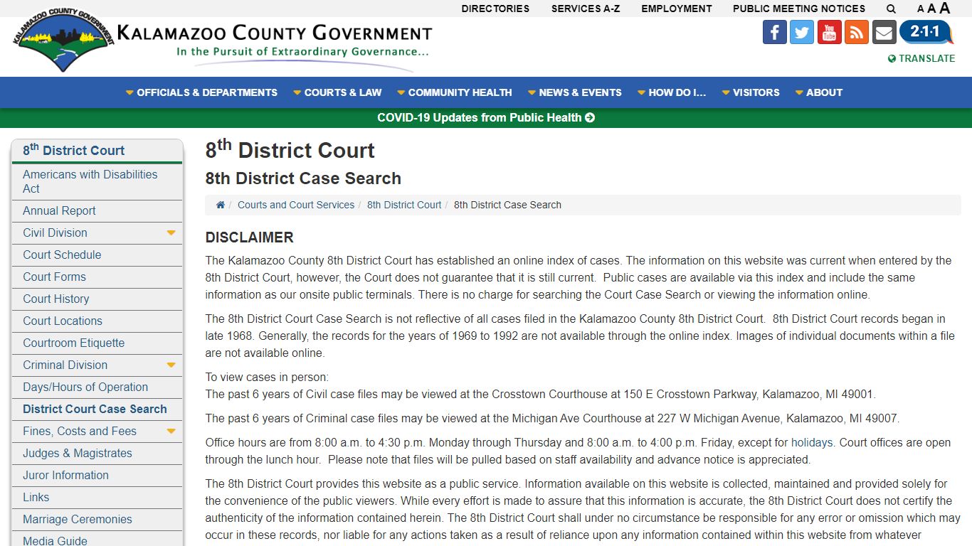 8th District Case Search - 8th District Court - Kalamazoo ...