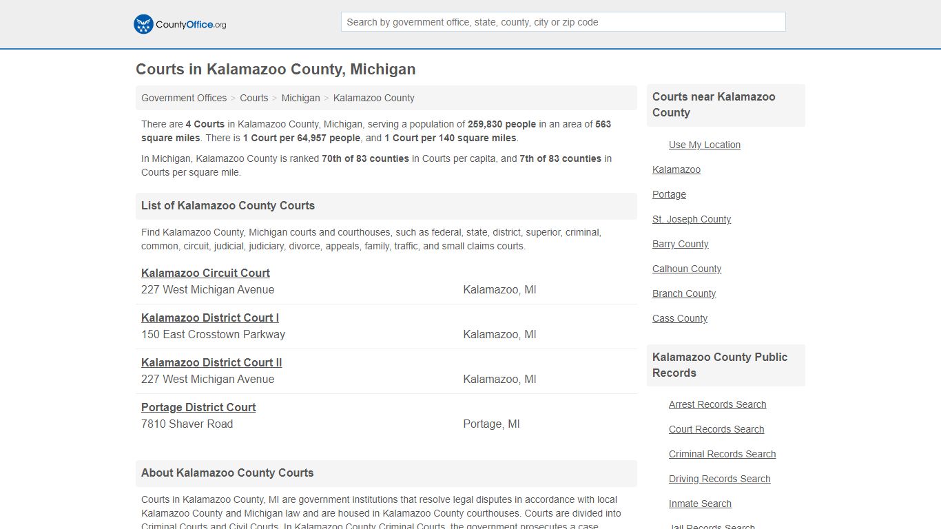 Courts - Kalamazoo County, MI (Court Records & Calendars)